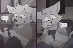 Furry couple texting and kissing