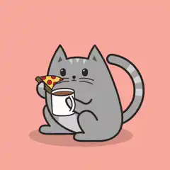 Nyan Cat eating pizza and coffee