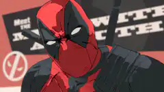 Deadpool makes a heart with his fingers