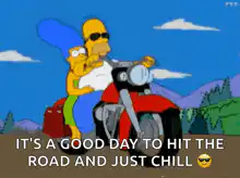 Homer and Marge riding motorcycle