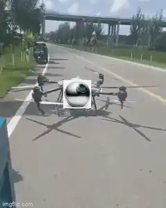 drone takes off from road
