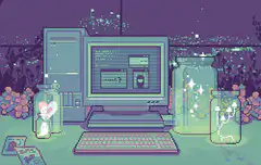 pixel art computer with jars