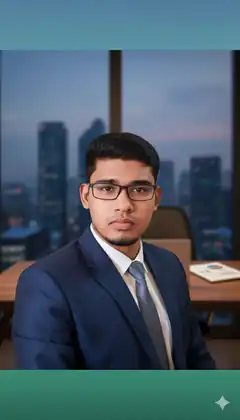 Man in suit with city skyline background