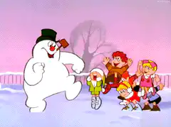 Snowman and kids dancing