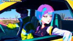 Pixel art couple driving in desert