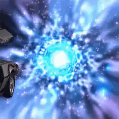 DeLorean flying into time vortex