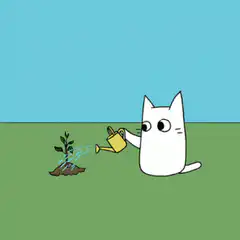 cat waters plant grows into tree apple falls
