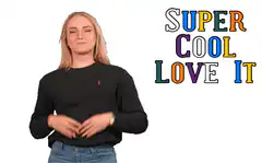 Woman giving thumbs up with text