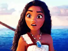 Moana's expression changes from shock to a smile