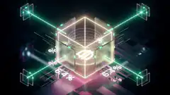 Futuristic crypto cube with data streams