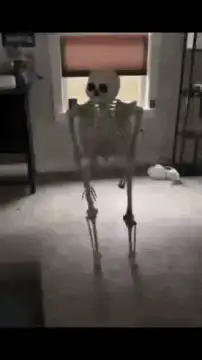 Skeleton dancing in a room