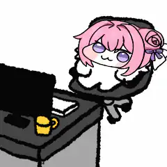 pink hair anime girl desk