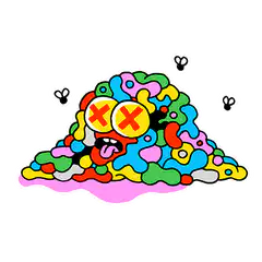 Colorful dead blob with flies