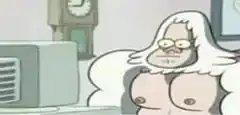 Old man with long white hair watching TV