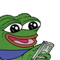 Pepe holding money and waving