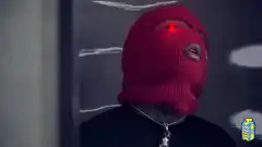 Red ski mask with glowing red eyes