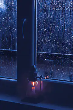 rainy window with candle