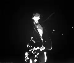 Anime boy shattering into pieces