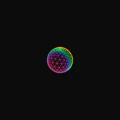 Rainbow wireframe sphere with confetti