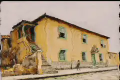 Yellow house with glitch effect