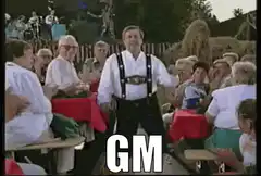 German man dancing at beer garden