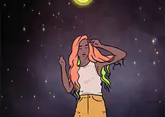Girl dancing under changing colored moons