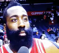 James Harden looking away from microphone