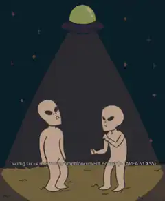 Aliens under UFO beam with code text