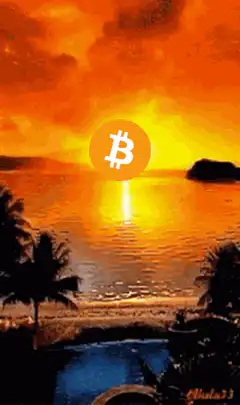 Bitcoin sunset over ocean