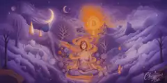 Meditating woman with Bitcoin sun