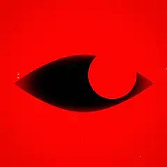 Red background with black eye