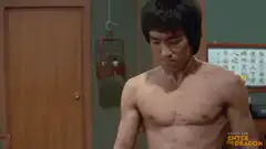 Bruce Lee punching and yelling