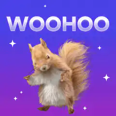 Excited dancing squirrel with WOOHOO text
