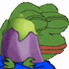Pepe the Frog eating a purple eggplant