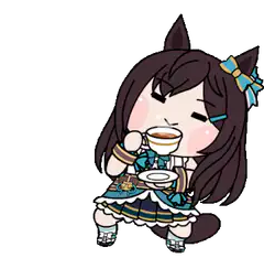Chibi horse girl drinking tea