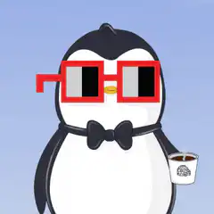 Cool penguin with 3D glasses and coffee