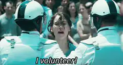 Katniss volunteers for the reaping