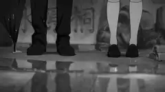 anime legs standing in rain puddle