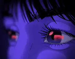 anime girl crying with red reflection