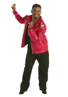 Man in red jacket dancing with money