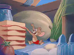 Jerry eats a sandwich