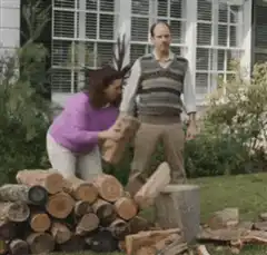 Woman chopping wood with antlers
