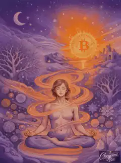Woman meditating with Bitcoin energy