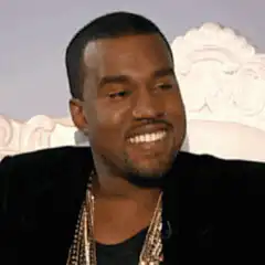 Kanye West smiling then serious