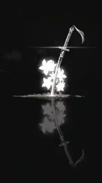 glowing sword and flowers reflection