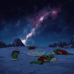 Giant Gormit lying on moon under stars