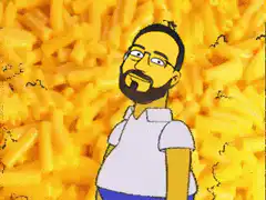 SpongeBob character sinking into macaroni and cheese