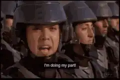 Soldiers marching saying I'm doing my part