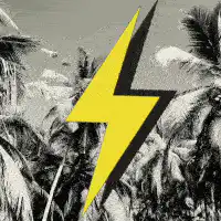 Yellow lightning bolt over palm trees