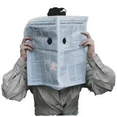 Person with newspaper head blinking